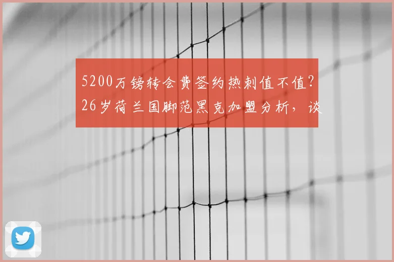 5200万镑转会费签约热刺值不值？26岁荷兰国脚范黑克加盟分析，谈谈他的前景与身价